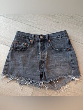Levi's Black Washed High-Rise Frayed Hem Denim Shorts